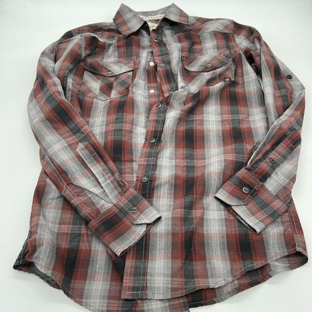 Coastal Men's Long Sleeve Pearl Snap Shirt Red/Black Plaid Size Small